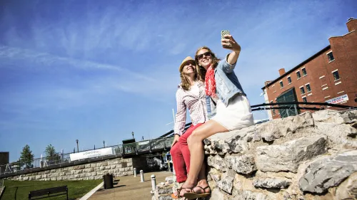 Girls Taking Selfies at Ruins
