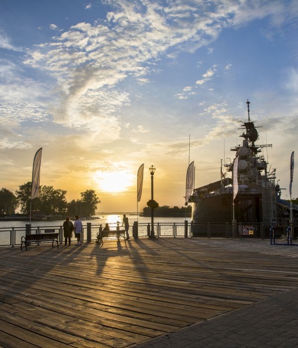Buffalo Waterfront Boardwalk at Sunset